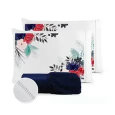 Kit Jogo de Lençol Solteiro Fronha Estampada Micropercal 400 Fios Ponto Palito - Flor Vermelha NOVAS ESTAMPAS