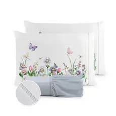 Kit Jogo de Lençol Solteiro Fronha Estampada Micropercal 400 Fios Ponto Palito - Borboletas NOVAS ESTAMPAS