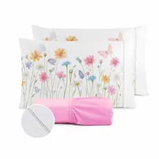Jogo de Lençol Fronha Aquarela Estampada Micropercal 400 Fios Ponto Palito - Novidade