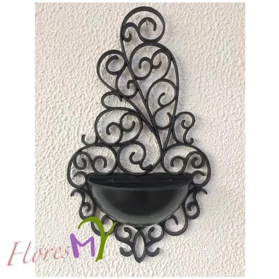 Kit com 2 Vaso Provençal Arandela de Parede Preto Decoração Planta jardim