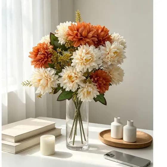 Dália Artificial P/ 30cm | 5 Cabeças de Flor, Diâmetro 7cm Decoração Residencial RM-2604