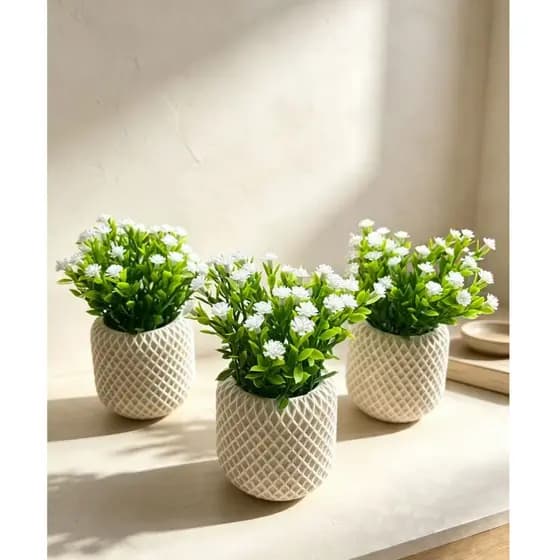 Kit 3 Vasos de gesso Decorativos com  Mosquitinho Artificiais para Sala, Quarto, Banheiro e Lavabo – Decoração
