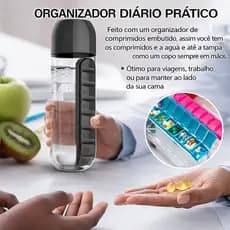 Garrafa Academia Fitness de Água com Porta Comprimidos 600ML Lembrete de Comprimidos Porta Comprimido 600ML