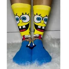 Meia Bob Esponja Kit 2 Pares Cano Alto de meia de personagem divertida veste 34-42 academia, Cross fit, academia