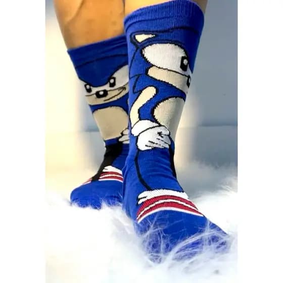 Meia Cano Longo Sonic Meia Divertida Tamanho 34 - 42 Estampada de personagem Cano alto Academia Casual
