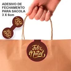 Adesivo Lacre Fecha Sacola Feliz Natal 3x7cm