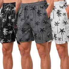 Kit 3 Bermudas Masculina Mauricinho Tactel Estampada Coqueiro Tactel Short Praia