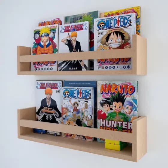 KIT PRATELEIRAS MDF PARA LIVROS MANGA ANIME MONTADA
