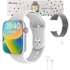 Relógio Inteligente W29 Pro Série 9 Pulseira Prata Metal Milanês Ilha Dinâmica Filme de Memória Interna