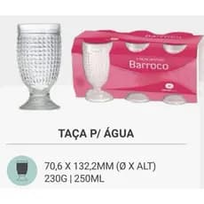 Conjunto 6 Copos Taças de Vidro 250ML para Água, Suco e Refrigerante Coleção Barroco