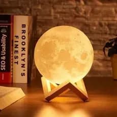 kit 2 unidida de Luminária Lua Cheia 3D LED Com Suporte Abajur para Decorar Casa Quarto Sala Mesa