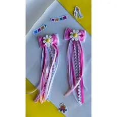 Par Laço Junino xadrez Tassel e Flores - Penteado Infantil festas juninas
