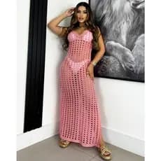 Vestido Furão Saida De Praia Longo Fenda Nas Duas Laterais Tricot Verão