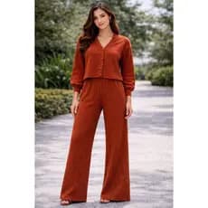 Conjunto Feminino Elegante De Frio Inverno Blusa Manga Longa Casaquinho Calça Solta