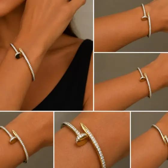 Pulseira Bracelete Feminina Aço Estilo Prego Cravejada