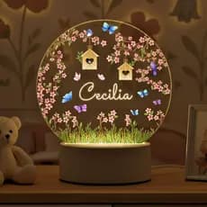 Luminária Personalizada Com Nome A Sua Escolha Para Quarto Menina Natureza Abajur Decoração Infantil