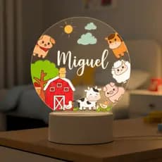 Luminária Para Quarto Infantil Fazendinha Personalizada Com Nome A Sua Escolha Abajur Decoração Led