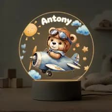 Luminária Personalizada Com Nome A Sua Escolha Ursinho Aviador Infantil Quarto Bebê Personalizada
