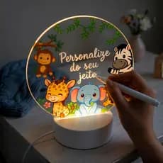 Abajur Safari Infantil Para Escrita Personalizável Bebê Fofo Luminária com caneta gel para você personalizar como quiser