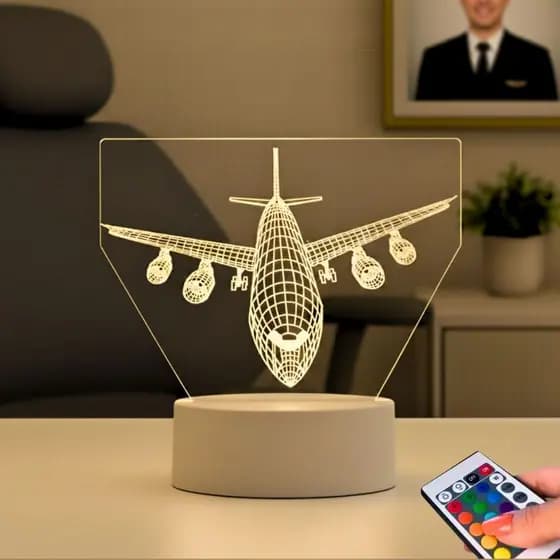 Luminária De Mesa Avião Pousando Presente Criativo Boing Piloto Aeromoça Crianca Menino Ano