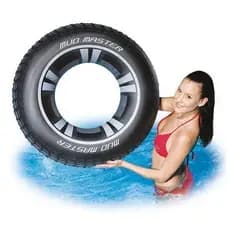 Anel de piscina inflável em design de pneu com alca - Anel de natação para crianças e adultos