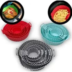 Kit 6 Formas Airfryer Tamanhos Variados Silicone Antiaderente Microondas Lavável Com Alça