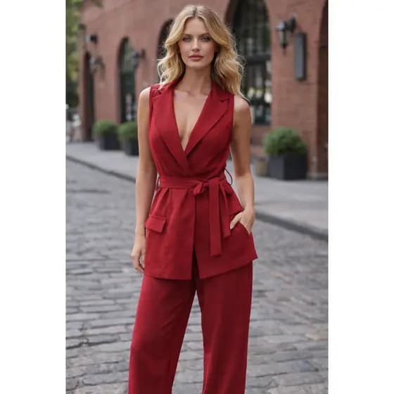 Conjunto Calça Pantalona social  max colete  feminino Material marrant melhor qualidade