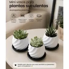Kit Mini Vasos para Suculentas com Pratinho | Vaso Decorativo Moderno para Cactos | Decoração Casa e Escritório