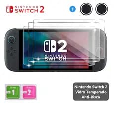 Película de Vidro  Nintendo Switch 2 + 1 Par Grip Aleatório Tela Protetora Película Anti-arranhões, Alta Resistência