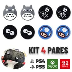 4 Pares 8 Unidades De Grip Borracha de Silicone Para Analógicos de Controles de PS5, PS4, Xbox Series, One e 360