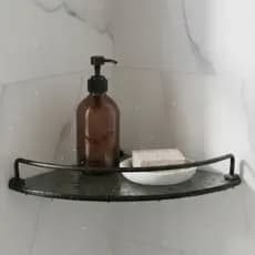 Prateleira Porta Shampoo De Canto - Vidro - 22x22cm - Grade Preta