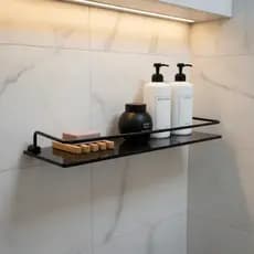 Prateleira Porta Shampoo - Vidro Fumê - 40x10cm Grade Preta