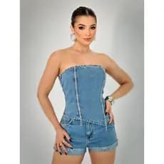 Conjunto Jeans Cropped Tomara que Caia e Short