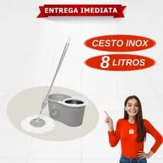 Balde Esfregão Giratório Inox Mop Pro Fit Limpeza Geral