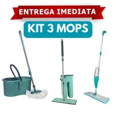 Kit 3 Mop Spray Flat Giratório 360 Inox