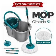 Mop Giratório 8 Litros Fit Cesto Plástico Esfregão Microfibra Cabo Inox