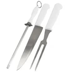 Kit Churrasco Profissional Aço Inox 3 peças - Faca, Chaira e Garfo Original Line (Opcional com Tábua de Madeira)