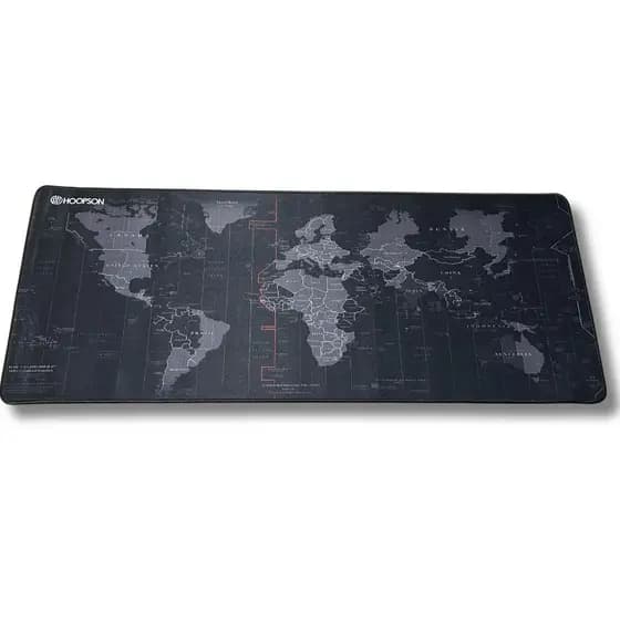Mouse Pad Gamer Gigante Mapa-Múndi Black - Couro Ecológico Premium (90x40cm / 80x30cm)