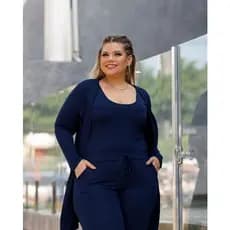 conjunto Plus size 3 peças regata calça e cardigã