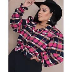 camisa xadrez quadriculada tecido duna plus size