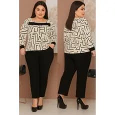 conjunto em viscolinho calça e blusa manga longa plus size
