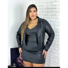 jaqueta feminina em courino couro fake plus size