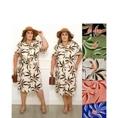 vestido chamisse em viscolinho estampado plus size