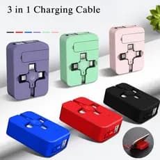 Novo Cabo Quadrado Retrátil 4 Em 1 USB Com Suporte De Celular De Dados De Carregamento Rápido Telescópico Micro Tipo C Extensão 3A 1M Universal Multi-Carga