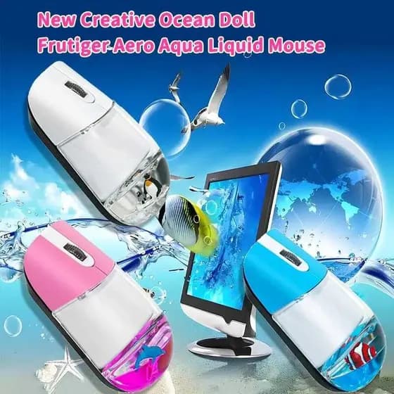 Frutiger Aero Aqua Mouse Líquido Bonito Flutuante Aquário Animal Mause 2.4G Sem Fio Óptico Oceano Boneca Rat