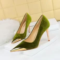 Sapatos Femininos BIGTREE Estilo Europeu e Americano Festa Moda Luxo Leve Saltos Altos Stiletto Metal Pontudo Camurça