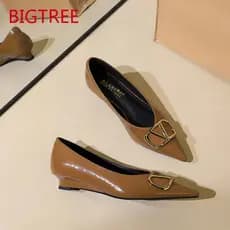 Sapatos de Cunha Marrom BIGTREE para Mulheres, Bico Fino, Banquete, Boca Rasa, Fivela de Moda, Sapatos Elegantes Feminin