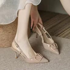 Sapatos de Salto Alto Femininos Estilo Francês Primavera Verão Sapatos de Casamento de Boca Rasa Tamanho Grande Moda Cor