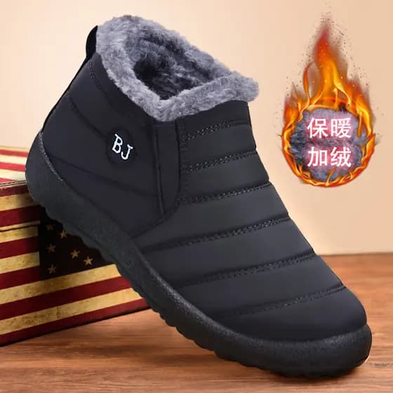 Botas Masculinas de Inverno em Veludo Quente para Meia-Idade e Idosos, Sapatos de Algodão, Botas de Neve