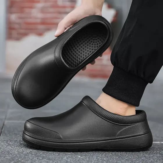 Sapatos de Chuva Planos Masculinos Tamanho Grande EVA Macios e à Prova de Óleo para Chef